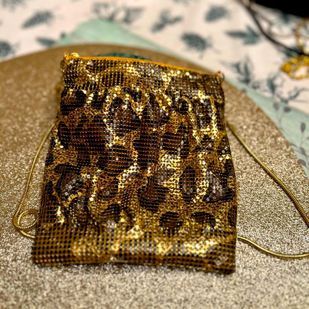 Whiting Davis type leopard print purse